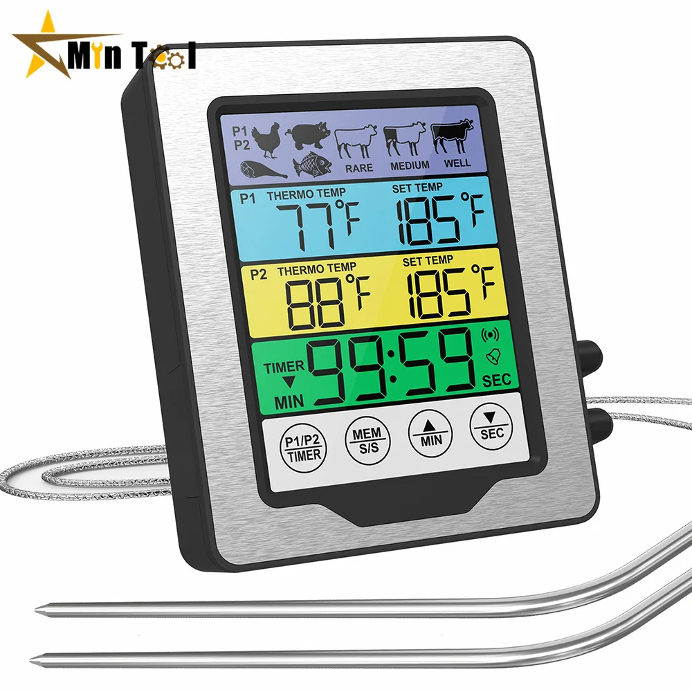 

Digital display Kitchen Oven Meat Thermometeer Fahrenheit Celsius Conversion Countdown/Timer LCD Backlight BBQ Thermometer