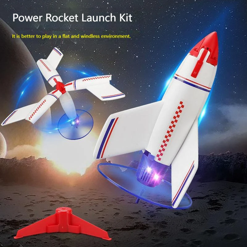 Outdoor Self Launching Rocket Toy Children Electric Space Rocket Launcher Toy Led Rotating Automatic Landing Educational Toys