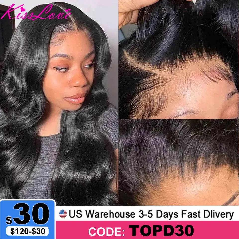 13x4 HD Transparent Lace Front Human Hair Wigs for Women Pre Plucked