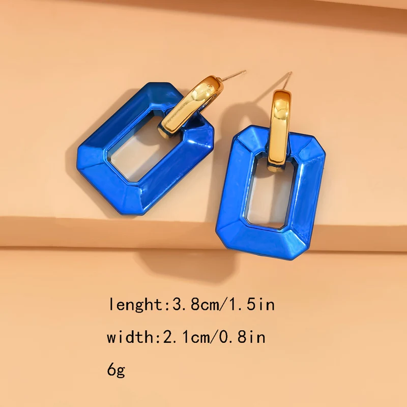 Vintage Geometric Metallic Color Acrylic Y2K Stud Earrings for Women Frost Spray Leather Fashion Earnail Style