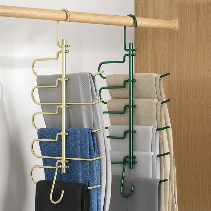 

Multi-function 5 in 1 Magic Trouser Rack Assembled Folding Pant Tie Scarf Hangers Hanging Shelves Wardrobe Storage Organizer