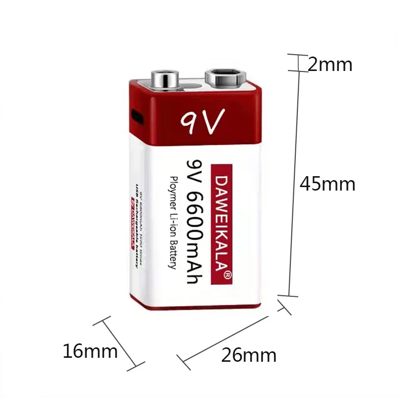 9V 6900mAh cycle charging Lithium Ion Rechargeable Battery,For Camara Multimeter Toy KTV microphone metal detector + Cable - Image 2
