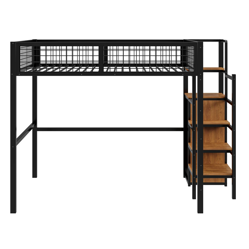 Multifunktionales Heim-Möbelset Schwarzer Kleiderschrank Eisenrahmen-Kinderbett 140*200 Hochbett mit Leiter Robustes Aufbewahrungsregal Platzsparend – Detail 9