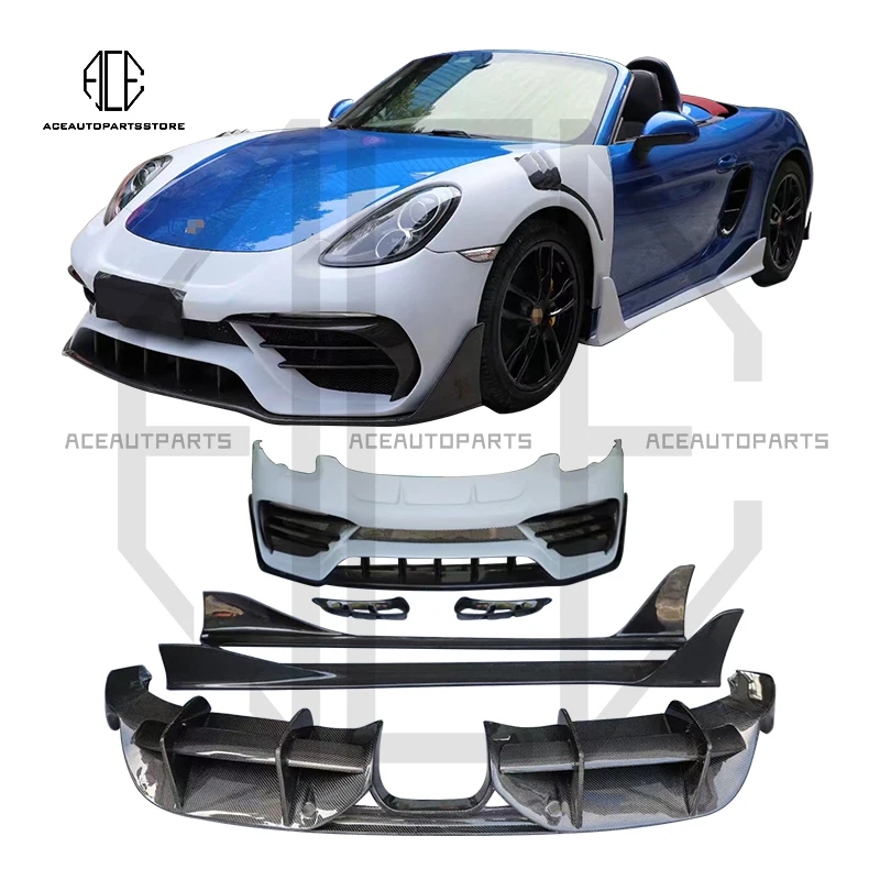 

Комплект для корпуса из углеродного волокна для Porsche 981 Cayman Boxster 13-16, обновленный комплект для корпуса в стиле PD, передний бампер, боковая юбка, задний диффузор