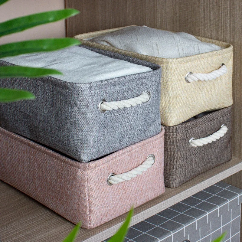Foldable Linen Fabric Storage Baskets Kids Toys Organizer Clothes and Sundries Storage Box Laundry Basket 2
