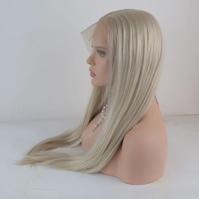 

Bombshell Ash Grey Straight Synthetic Lace Front Wigs Glueless High Quality Heat Resistant Fiber Hair For Fashion Women Wigs