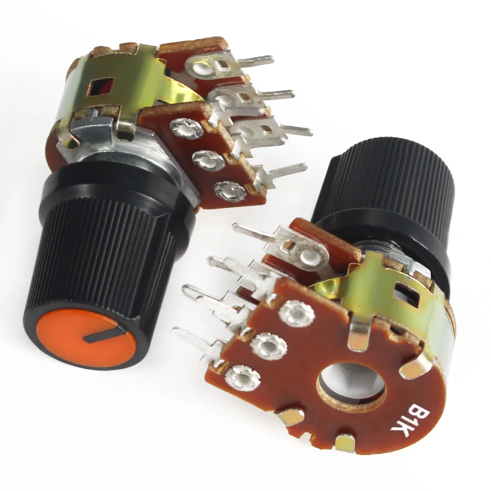 

5 Set WH148 Linear Potentiometers 1K 2K 5K 10K 20K 50K 100K 250K 1M Potentiometer Kit 15mm 6pin with Orange AG3 Knob Cap