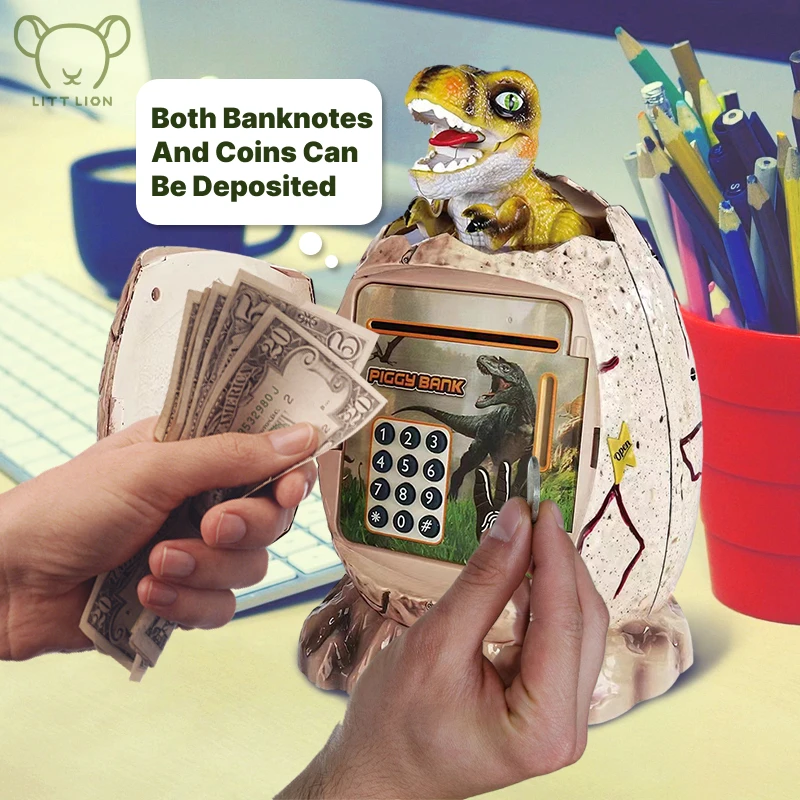 Piggy Bank Dinosaur Toys Digital Electronic Fingerprint Luminous Save Money Banking Games