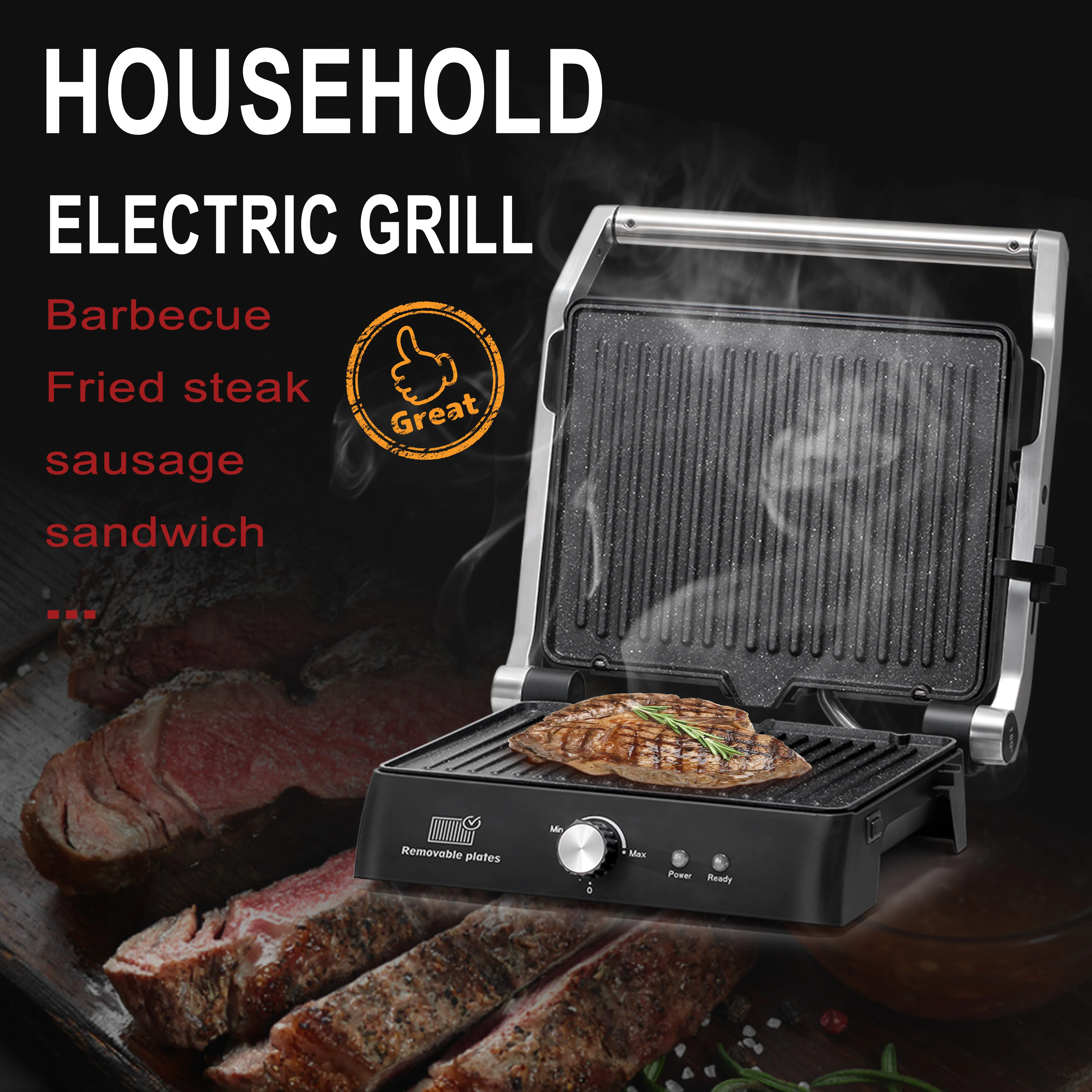 BBQ Electric Contact Grill Waffle Maker Griddle And Panini Press Kitchen Barbecue Griddle Smokeless Baking Barbecue Sonifer 2