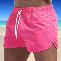 New Summer Men's Beach Pants Swimming Quick Dry Solid Color Tube Loose Drawstring Sports Shorts 1