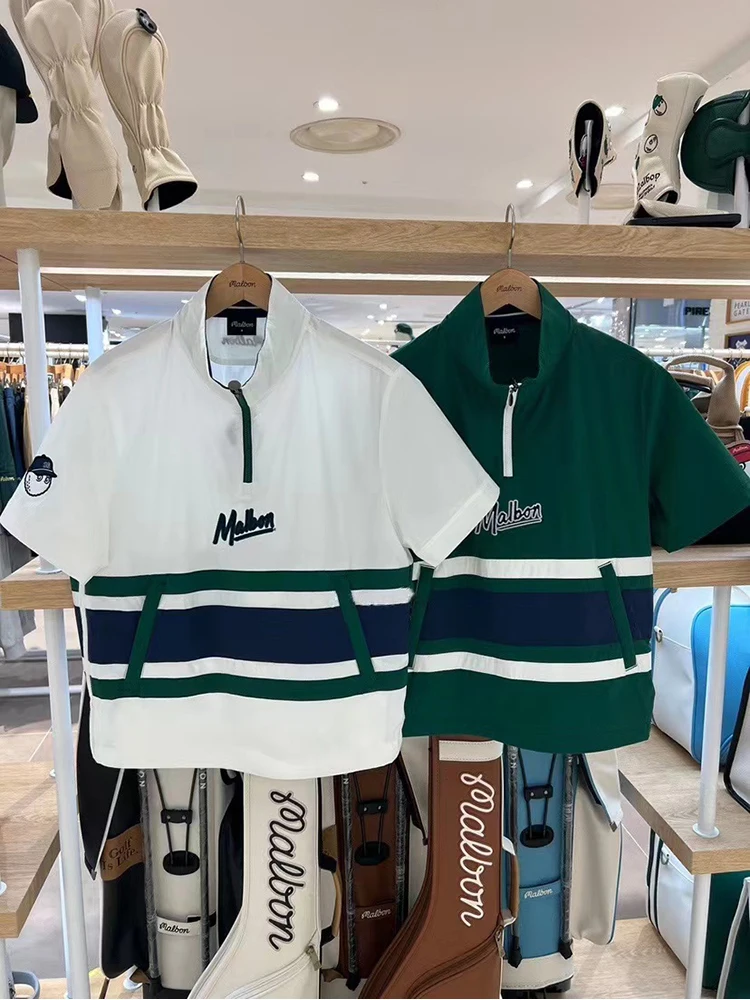 Korean Golf Men's And Women's Couple Malbon Stand Up Collar Half Zip