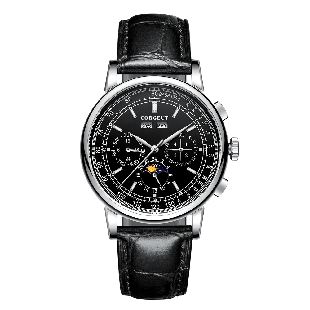 Montre Corgeut Automatique 41 mm – Argent noir