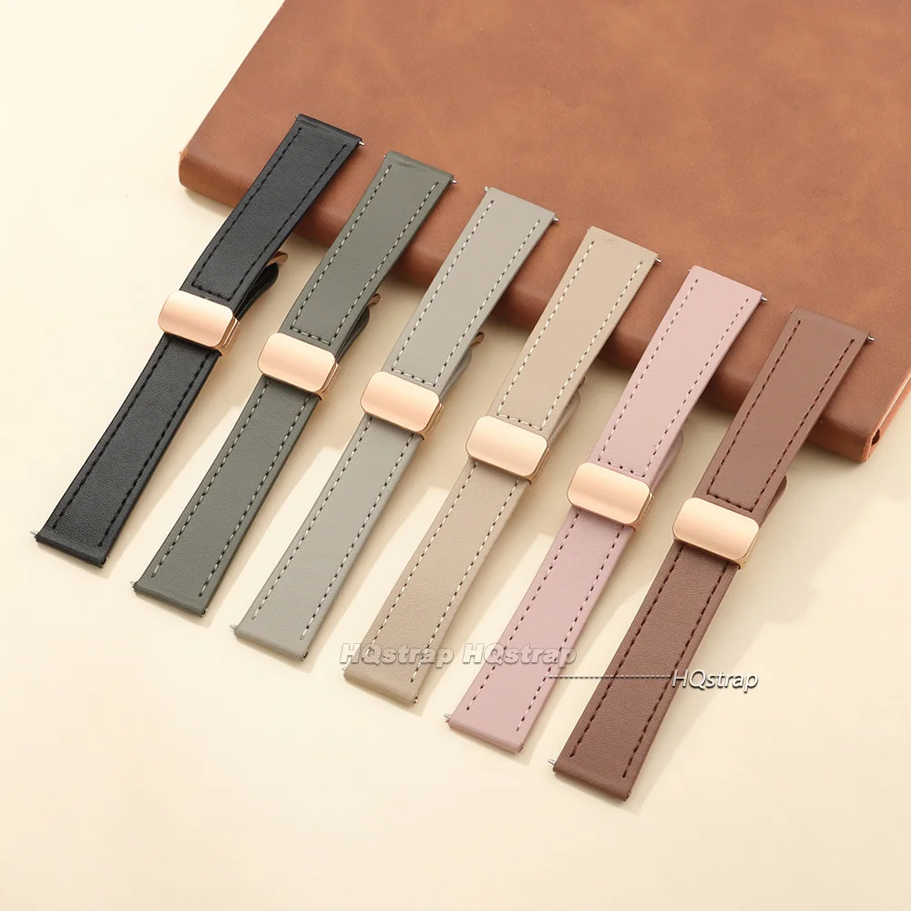 Magnetic Buckle Leather Watch Strap - Universal Quick Release Band