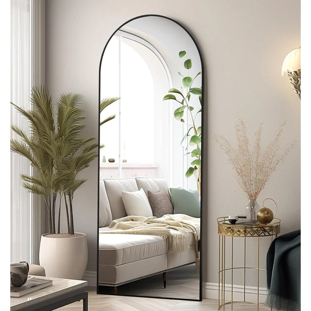 DYNWELL Espejo arqueado de longitud completa, espejo de suelo con soporte,  espejo grande de 64 x 21 pulgadas, espejo de pared de longitud completa