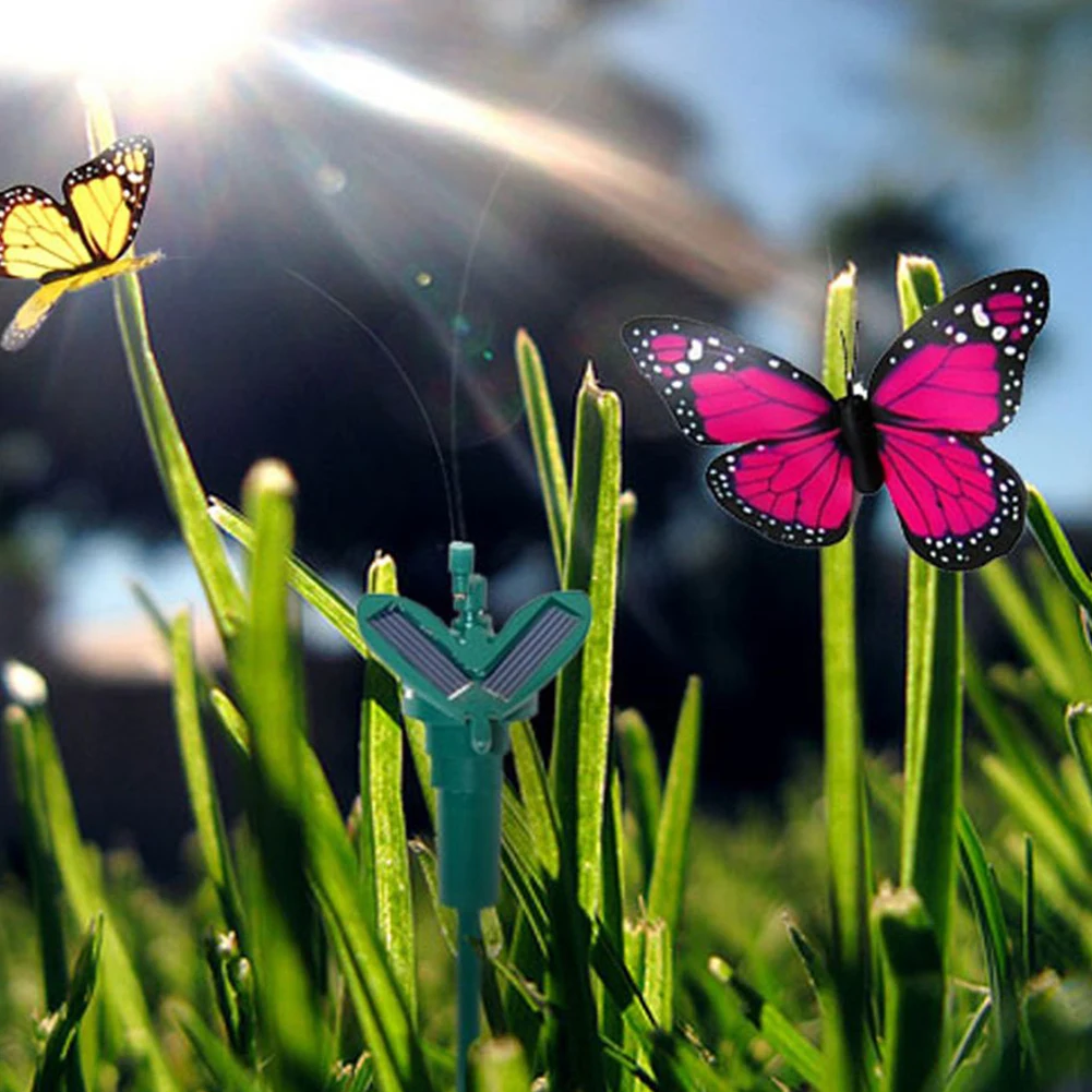 1Pc Solar Powered Flying Fluttering Fake Butterfly Stake Ornament butterfly decoration