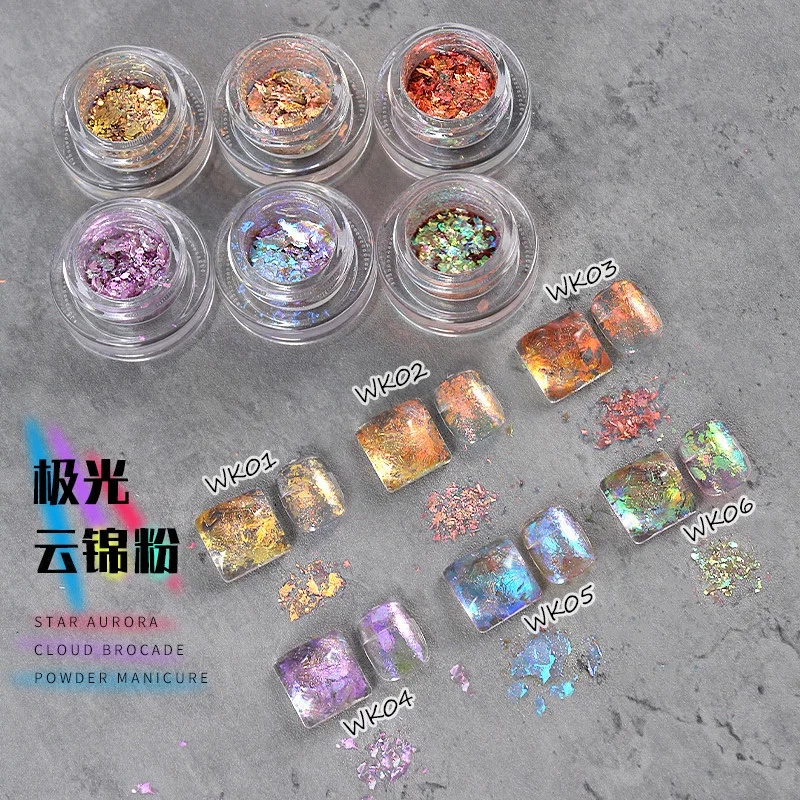 Aurora Crystal Opal Nail Powder Irregolare Glitter Flakes Paillettes Sirena Chameleon Flakes Sfregamento Polvere Decorazioni Per Unghie Fai Da Te