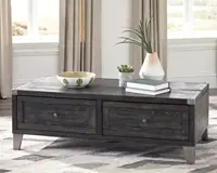 Todoe Industrial Rectangular Lift Top Coffee Table with 2 Storage Drawers, Dark Gray with Weathered Pine Finish 2