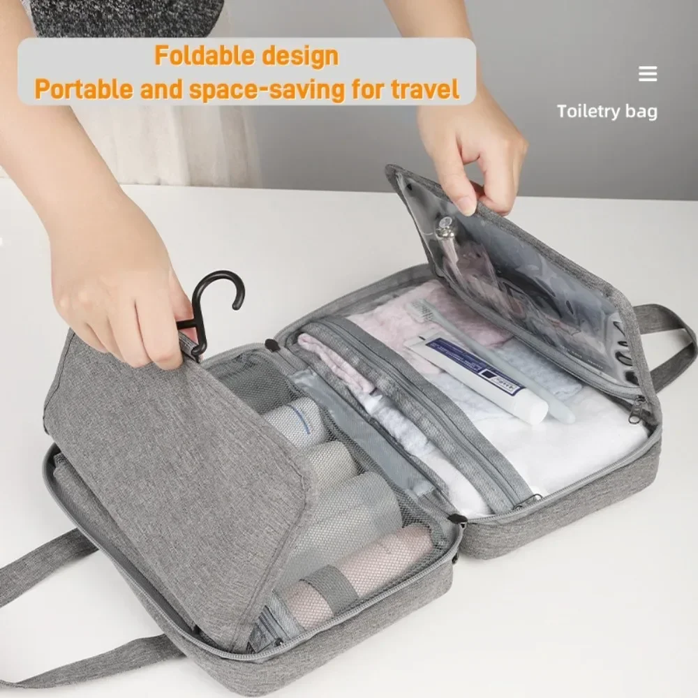 Travel Toiletry Bag with Hook, Portable Makeup Cosmetic Organizer Bag for Full-Sized Shampoo, Toiletries, Makeup Accessories 5
