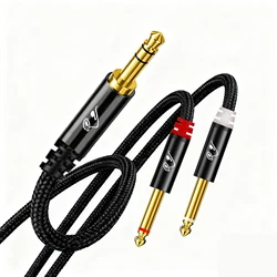 Premium 3.5mm to Dual 6.35mm TS Mono Y - Splitter HiFi Audio Cable - 5m (Black)