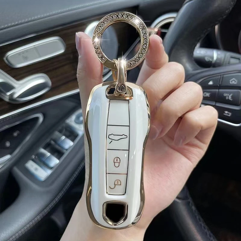 Luxury 3 4 Buttons TPU Smart keyless Entry Remote Key Fob case Cover for Porsche Boxster 981 Cayman Carrera 911 991 996 997 Cayenne Macan Turbo Accessories,with Keychain Blue Royalfox TM 
