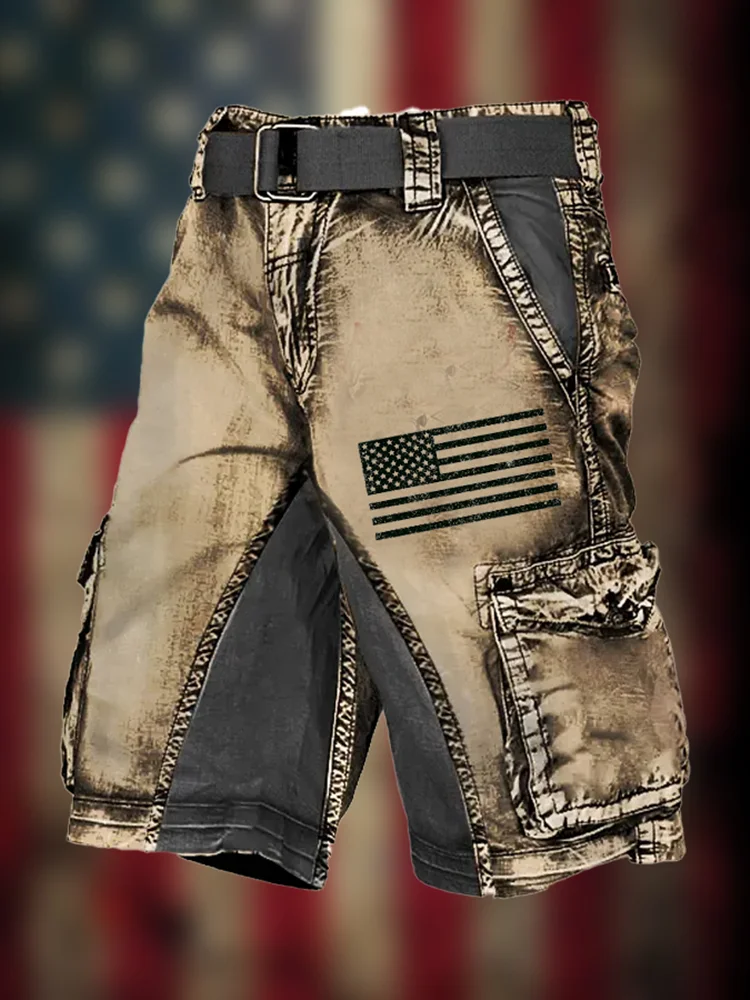 Summer Men's Cargo Shorts Vintage Lndependence Day Flag Cargo Pants Stylish And Comfortable Casual 3d Printed Men's Shorts