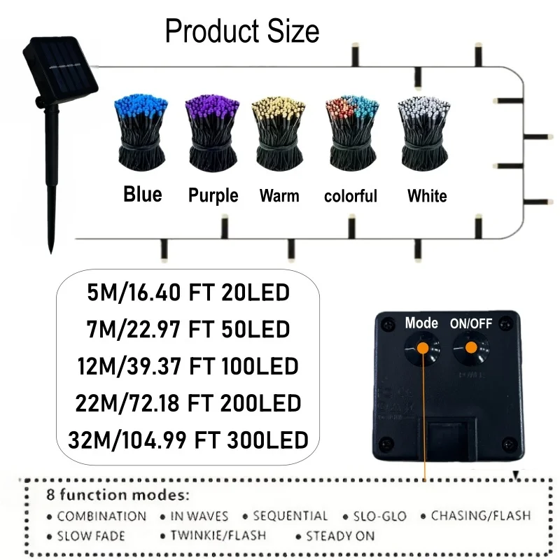 Outdoor Solar Fairy Lights - 8 Mode Waterproof Decorative String Lights