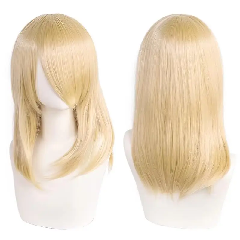 QQXCAIW Hochwertige 40 cm mittlere Cosplay-Perücke mit Pony, Schwarz, Blond, Rosa, Rot, Blau, Lila, hitzebeständige Kunsthaar-Perücken – Detail 21