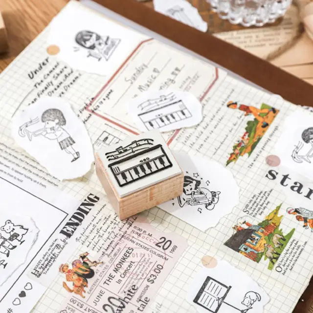 Vintage Music Series Wood Stamps DIY Craft Wooden Scrapbooking Stationery Scrapbooking Standard Rubber Stamp Gifts 5