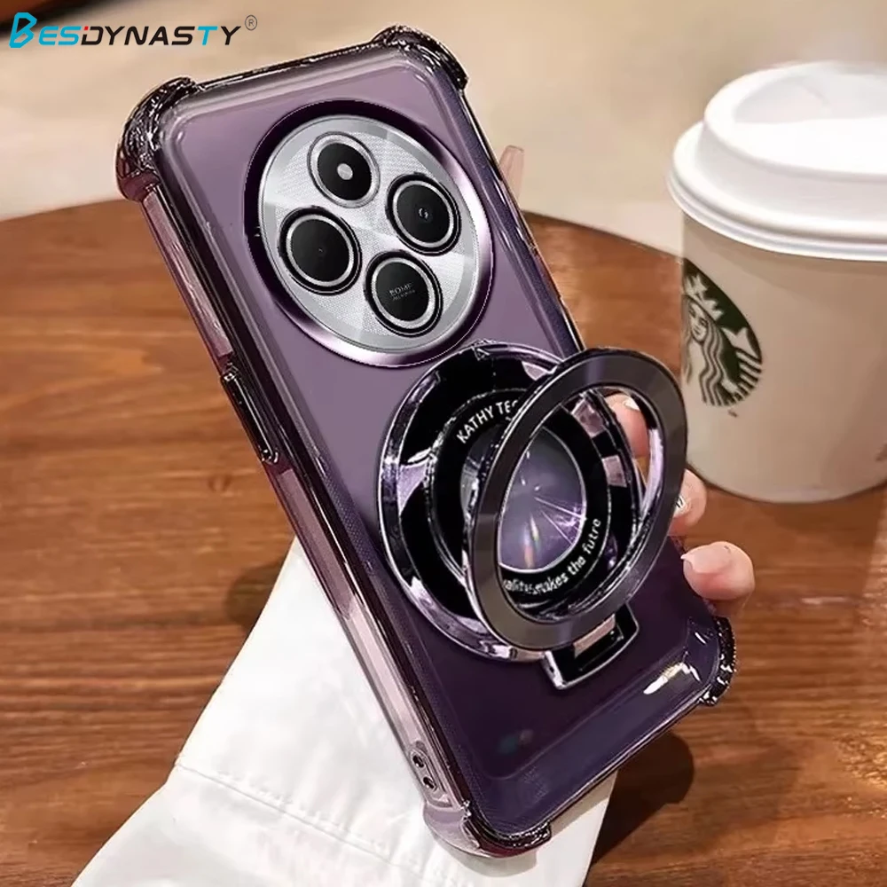 Clear Shockproof Plating Case with Magsafe Magnetic Stand Holder Cover