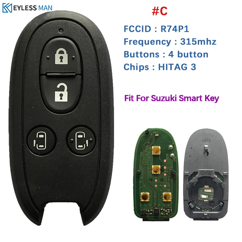 Remote Smart Card Key Fob For Suzuki 315MHz FSK PCF7953X/HITAG 3/47 CHIP FCCID Number R74P1 For Russia Market