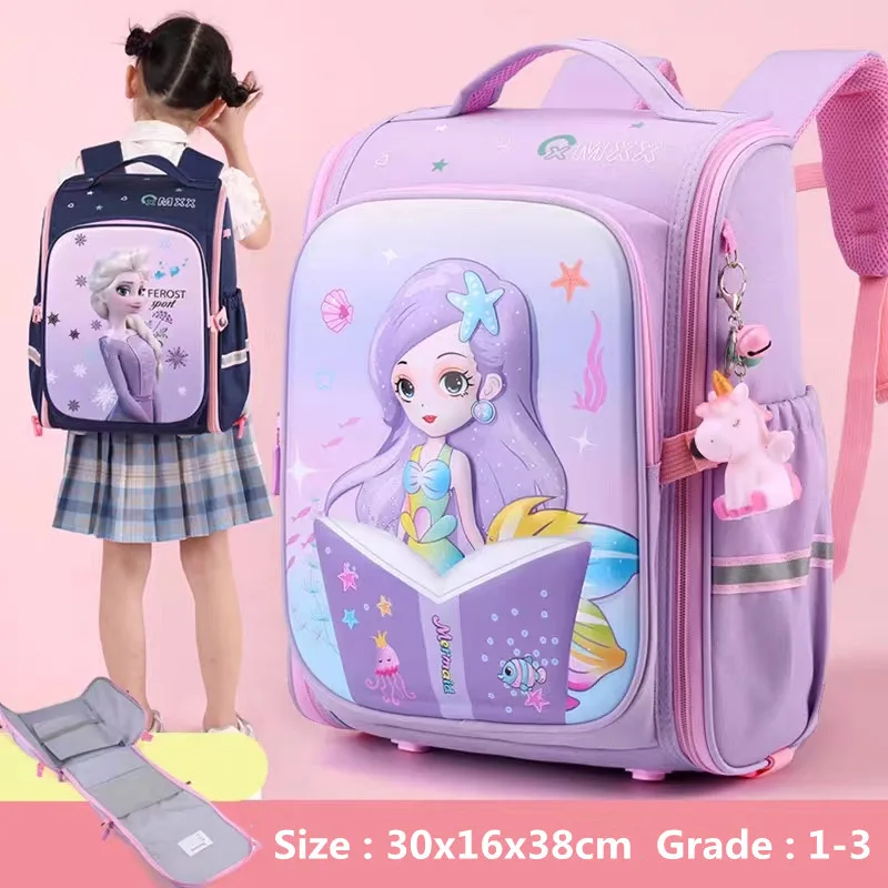 Disney New Frozen School Bags For Girls Elsa Anna Primary Student Shoulder Orthopedic Backpack Grade 1-3 Large Capacity Mochila