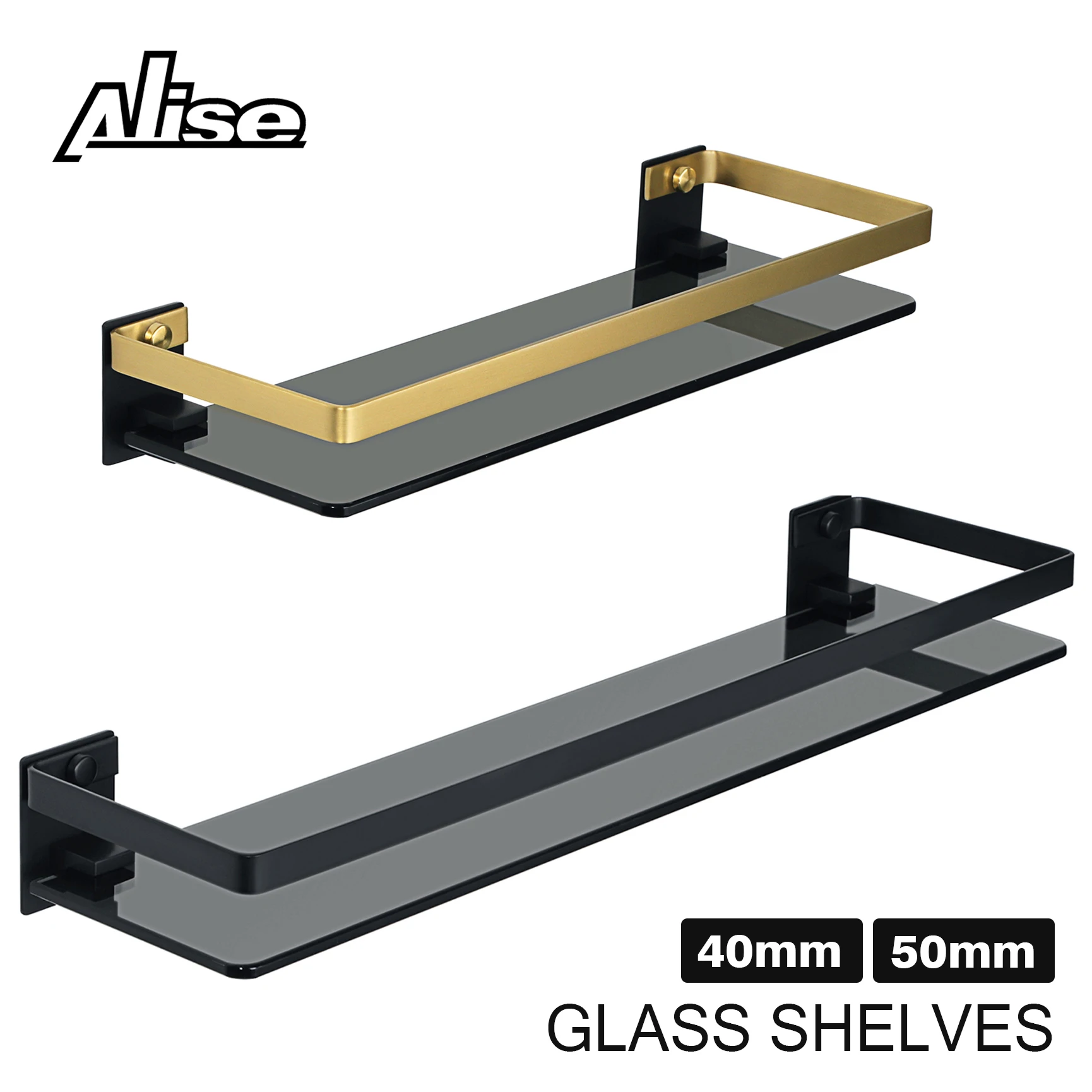 Glass Bathroom Shelf With Black Rail Rispa