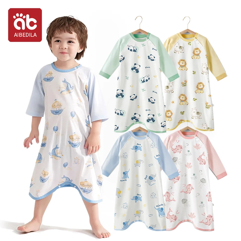 AIBEDILA Baby Sleeping Pajamas Summer Three Quarter Sleeve Robes Newborn Cotton Kids Integrated
