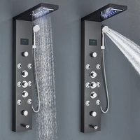 LED Shower Panel Tower System Rain Waterfall Shower Column Hydroelectricity LCD Display With Massage Body Spa Bath Shower Faucet 4