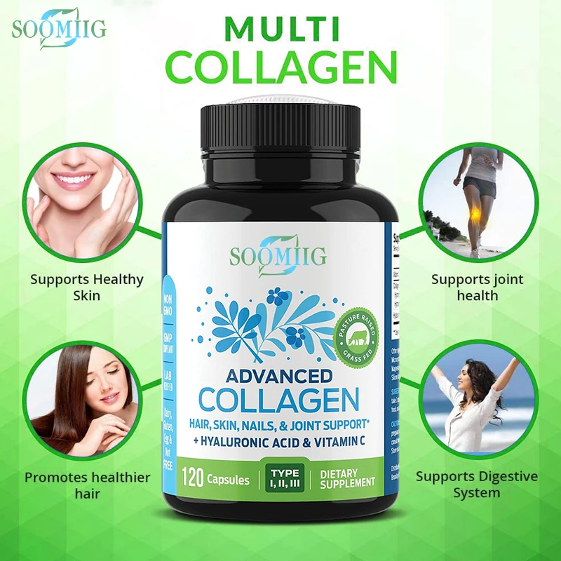 

Collagen Pills with Hyaluronic Acid and Vitamin C Help Restore Skin, Hair and Nail Growth Support Bone Health