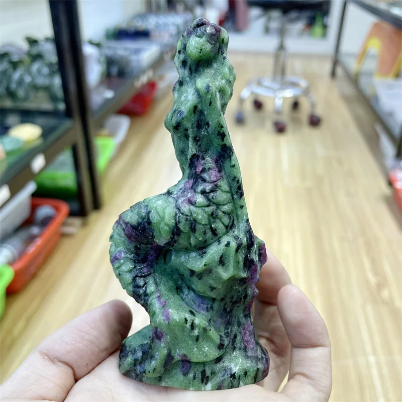 

12cm Natural Ruby In Zoisite Mermaid Figurine Carved Crafts Healing Crystal Feng Shui Aesthetic Room Decor Reiki Gift 1pcs