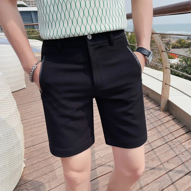 Men's Summer Casual Shorts/Male Slim Fit Fashion Zipper Pockets Versatile Straight Pants Formal Business Casual Suit Short