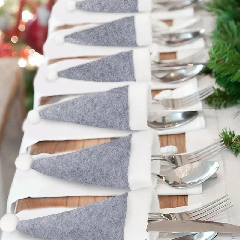 Set Of 10 Gray Christmas Hats for Holiday Decoration Elegant Tableware Holders F1FB