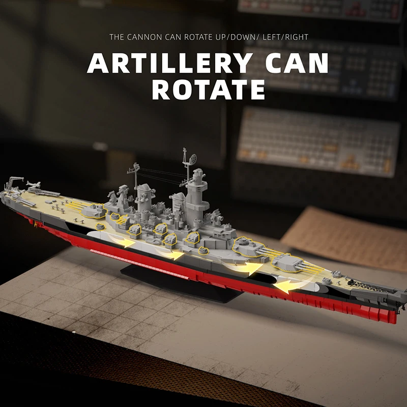WW2 1:300 USS Missouri Schlachtschiff Bausteine Militärisches Kriegsschiff-Modell Desktop-Ornamente Montage-Schiffsbausteine Spielzeug Geschenke für Erwachsene