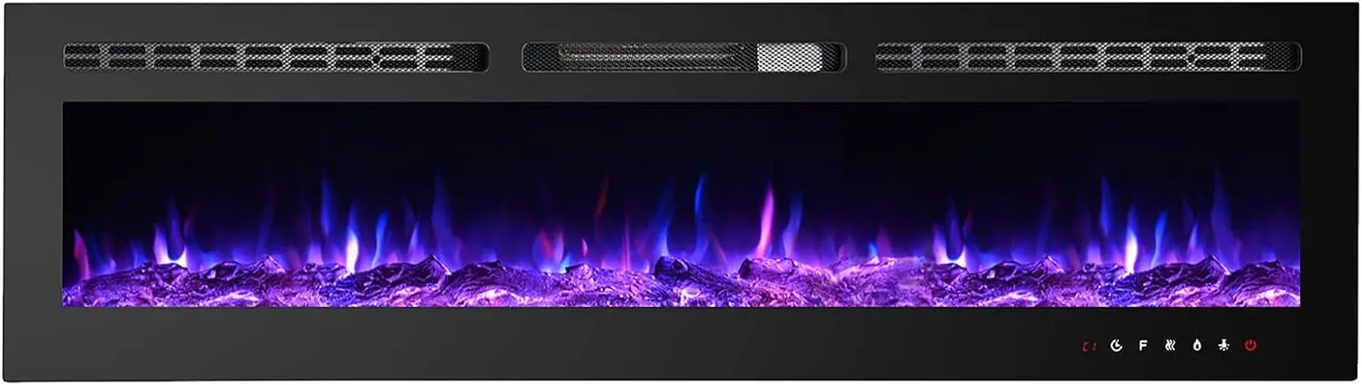 Fireplaces-60 Inch-Recessed and Wall Mounted Fireplace- Insert Heater LED Fire Place-Remote Control & Touch