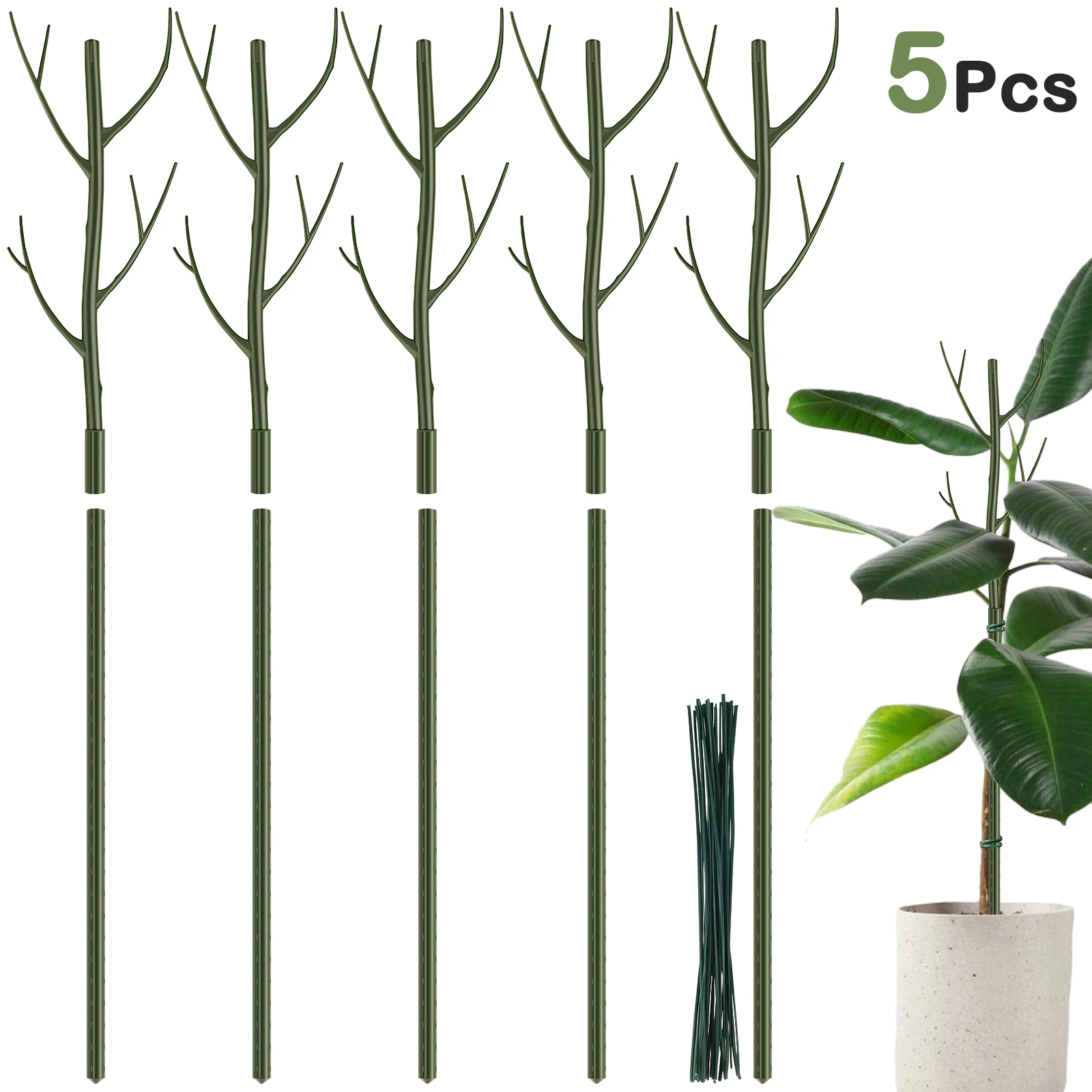 5Pcs Plant Support Stakes Reusable Simulated Tree Branch Plant Stakes Vine Climbing Bracket for Potted Plants Garden Tools