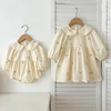 Sisters Clothes Infant Baby Girls Lace Collar Dress Rompers Kids Girls Embroider Flower Princess Dress Family Clothes Rompers 2