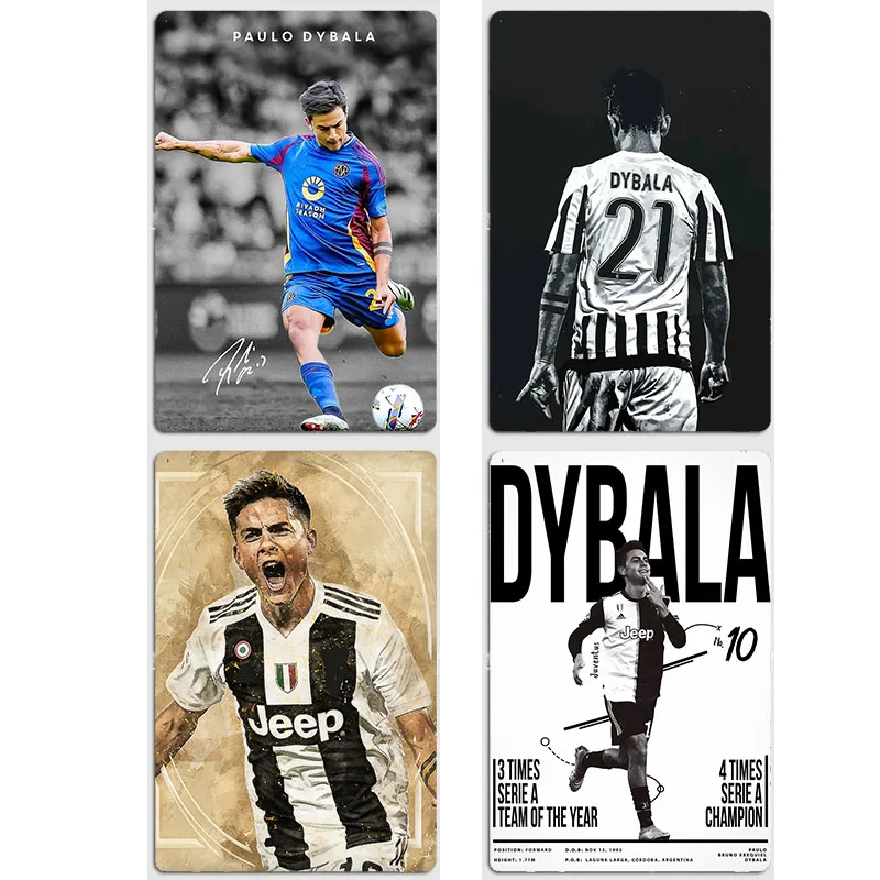 Paulo Dybala 축구 선수 레트로 포스터 금속 사인 포스터 축구 클럽 바 침..