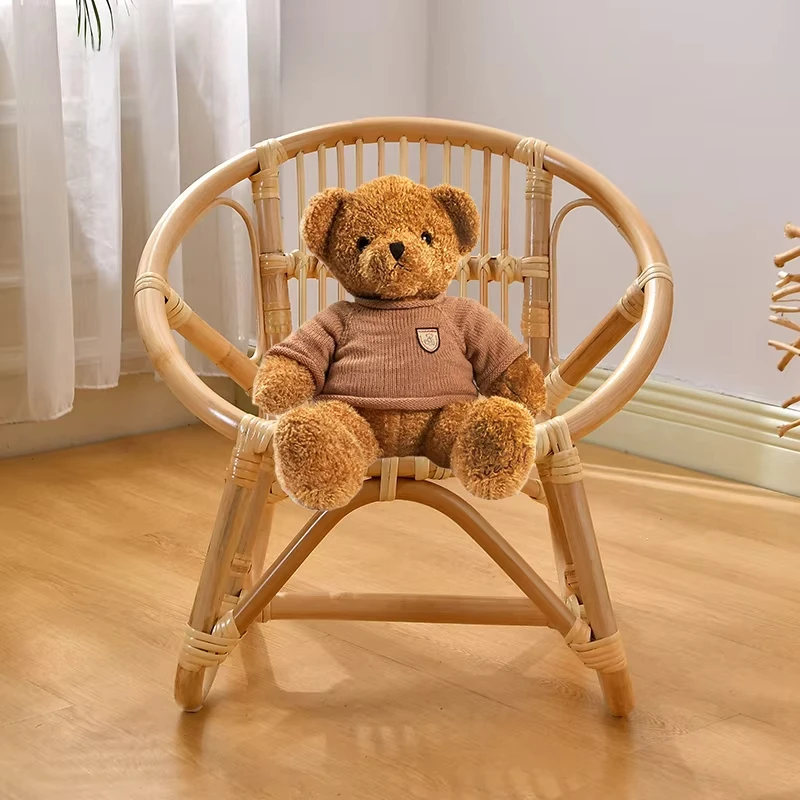 INS Children's Rattan Chair, Indonesian Plant Fiber Seat, Photography Studio Baby Chair, Handwoven Round Stool, Bohemian Style