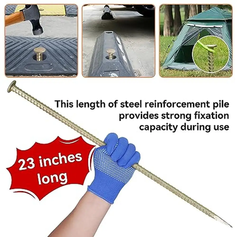 23-Inch Galvanized Steel Rebar Stakes 1/2" Diameter Heavy Duty Anchors Speed Bump Wheel Stop Tent Ground Asphalt Ultra Humanized