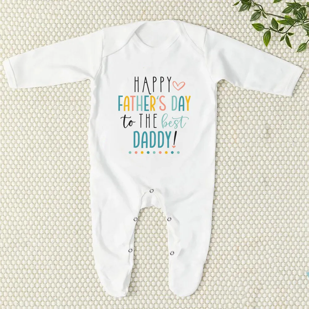 Happy Father's Day To Best Daddy Print Baby Bodysuit Boys Girls Long Sleeve Sleepsuit Infant Fathers Day Outfits Newborn Romper