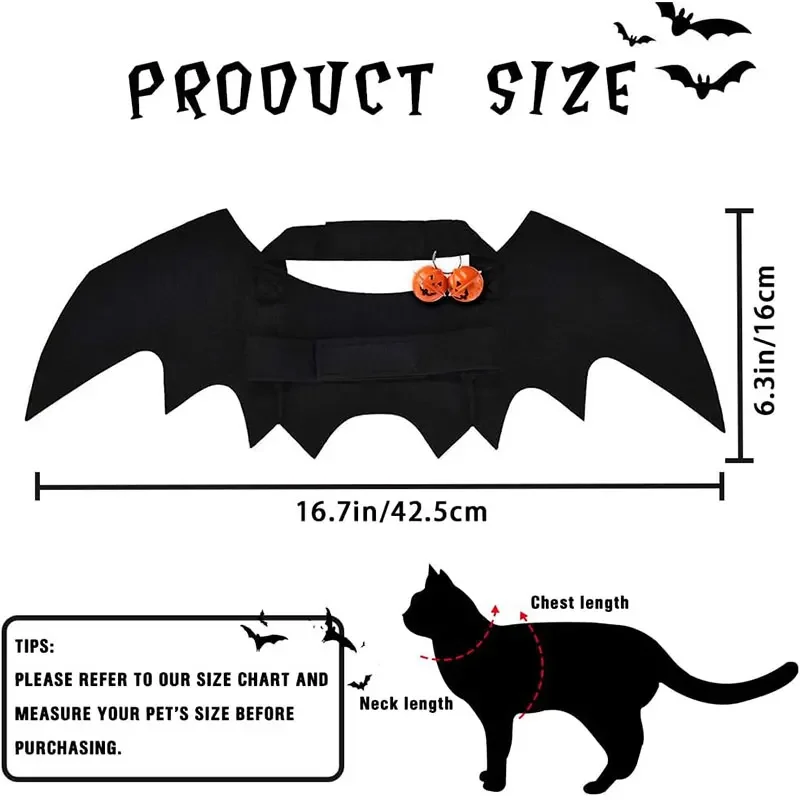 Ailes De Chauve-souris Pour Chien Et Chat - Harnais De Costume Halloween Réglable - Tissu Respirant