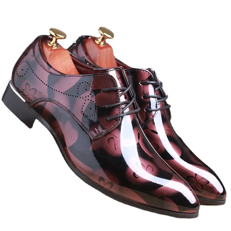 Office Men Dress Shoes Floral Pattern Men Formal Shoes Leather Luxury Fashion Groom Wedding Dress 37-50