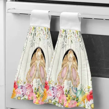 부활절 달걀 꽃 토끼 꼬리 손수건, 주방 욕실 걸이식 천, 빠른 건조, 부드러운 흡수성 극세사 수건