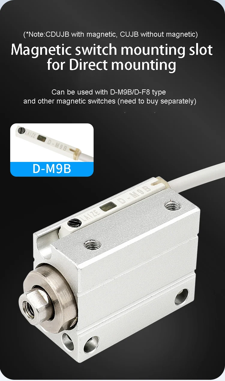 CDUJB 4/6/8/10/12/16/20 mm freier Montage-Pneumatikzylinder mit Magnet, doppeltwirkender Hub, 5/10/15/20/25/30/35/40/45/50 mm – Detail 5